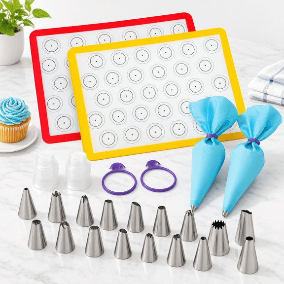 Unbranded Silicone Macaron Baking Kit with Mats, Piping Tips and Accessories