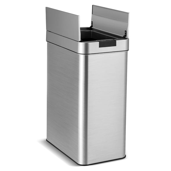 Unbranded Slim Kitchen Trash Can with Wing Lids, 13.2 Gal Automatic Sensor Garbage Can, Stainless Steel Trash Bin, Hand-Free Infrared Motion Sensor Waste Bin for Narrow Space Bathroom Bedroom
