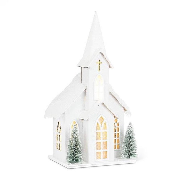 Unbranded Snowy Church With Led Lights Decoration