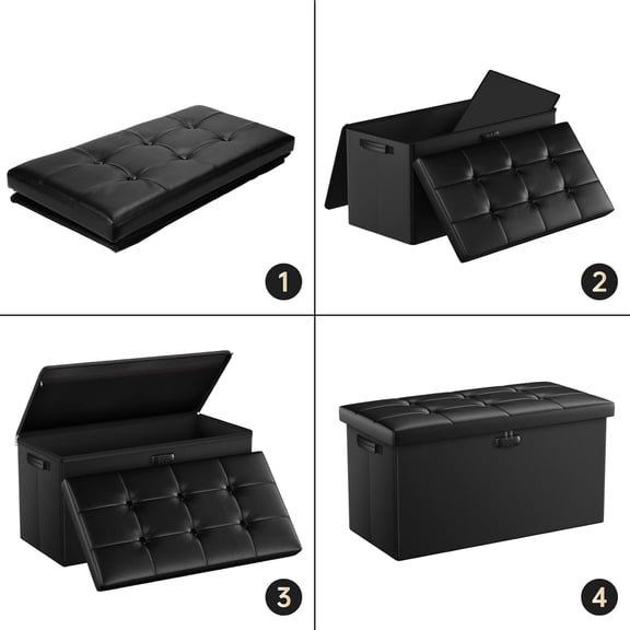 Unbranded Storage Ottoman Bench,Fireproof Folding Bench with Lock,30 Inches FireWater Resistant Storage Chest Foot Rest Stool Leather Bedroom Bench with Storage Safe for Document,Valuables,Black