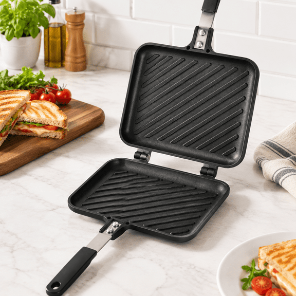 Unbranded Stovetop Flip Sandwich Grill Pan with Non-stick Aluminum Plates
