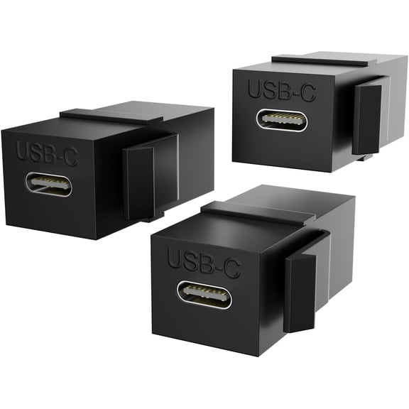 Unbranded USB C Keystone Jack Insert Adapters Female to Female Inserts Connector Interface Coupler Socket Adapter Port for Wall Plate Outlet Panel (3 Pack - Black)