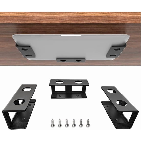 Unbranded Under Desk Laptop Mount, Metal Under Desk Shelf Holder for Laptop, Mac mini, MacBook, Keyboard with Anti-Scratch Silicone (Silver)