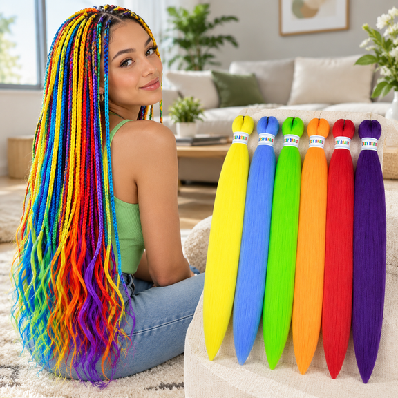 Unbranded Virbrant6colors 26 Inch Colorful Pre Stretched Braiding Hair Extensions