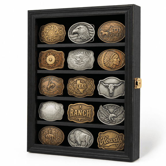 Unbranded Wall Mount Belt Buckle Display Case, Black Finish, 16 x 12 Inch, UV Protected Collector Frame