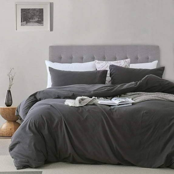 Unbranded Washed Polyester Grey Duvet Cover Set, Luxury Lightweight Bedding Sets with Zip Ties