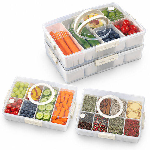 Unbranded White 2-Pack Stackable 14-Compartment Snackle Box with Drain Lids