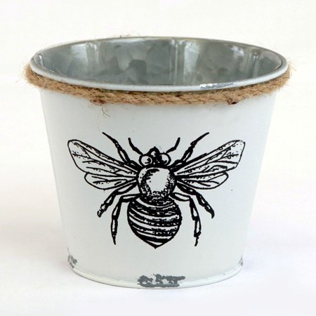 Unbranded White With Black Bee And Rope Accent Planter