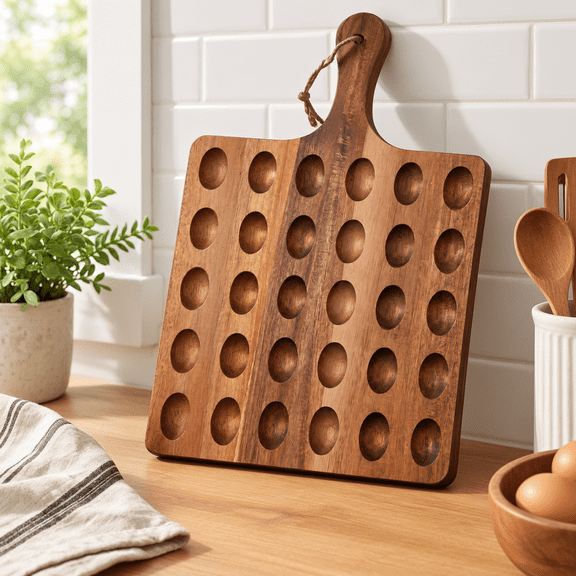 Unbranded Wooden Deviled Egg Serving Tray 16.9" x 13.4" x 1.2" with 30 Holes