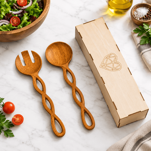 Unbranded Wooden Salad Serving Spoons Set, 10.75 Inch Length, Rustic Kitchen Utensils