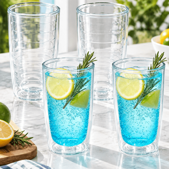 Unbreakable 16oz Tumblers Set of 4 - Plastic Double Wall Insulated Cups, Shatterproof Clear Travel Mugs Keep Drinks Cold & Hot, Reusable BPA-Free for Camping, Party, Office, Home Use (Hand Wash)