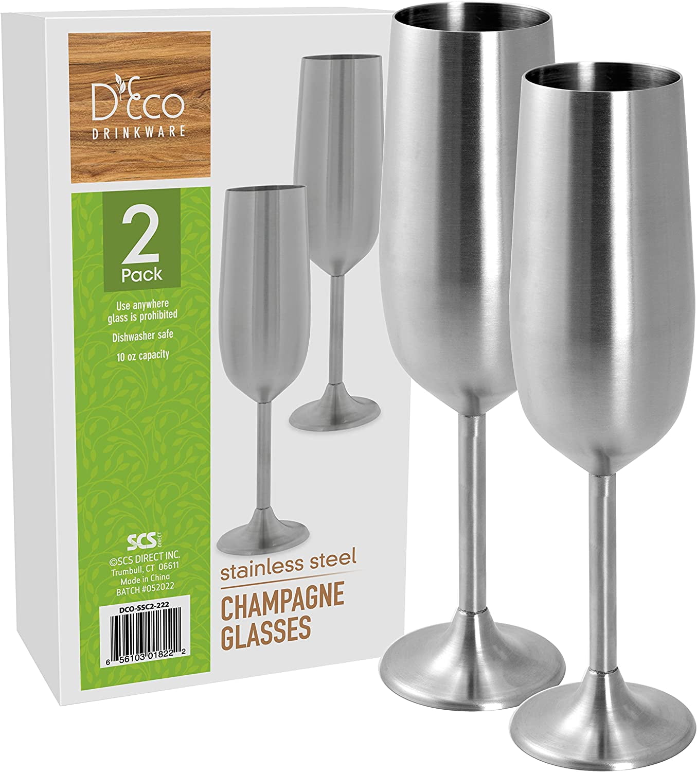 Unbreakable 8 Oz Stainless Steel Champagne Flutes (2 Pk)- Large Stemmed Matte Silver Champagne Glasses - Reusable Indoor Outdoor Drinkware- Keeps Drink Cool for Longer- Graduation Gift