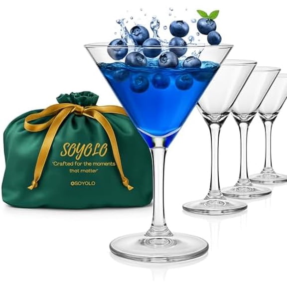 Unbreakable Acrylic Plastic Martini Glasses (Set of 4, 10 oz) Elegant Gift Bag (BPA-Free Reusable, Cocktail Glasses, Shatterproof, Outdoor/Patio/Bar Decor), 200 Home Decor, Kitchen, & Other