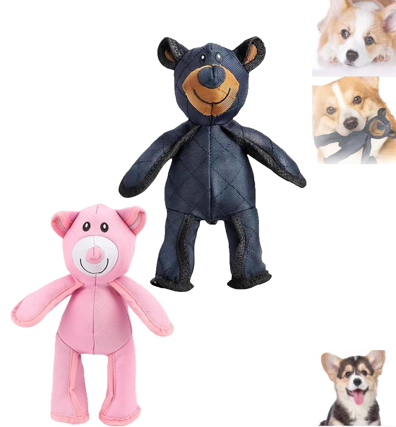 Unbreakable Bear Dog Toy for Heavy Chewers, Indestructible Squeaky Teddy Bear for Large Dogs, Tough Chew Toy for Strong Chewers, 2.0 Unbreakable Plush(RL Blue+Pink 2 PCS)