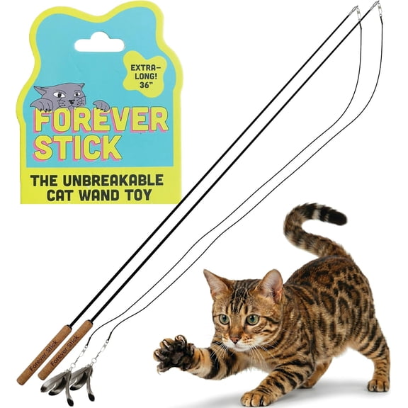 Unbreakable Cat Wand Toy 2-Pack Extra Long Fishing Pole with Durable String and Feather Teaser