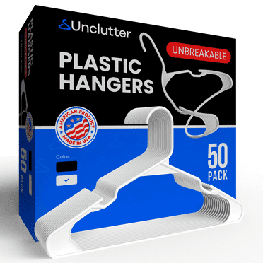 Unclutter Unbreakable Clothes Hangers - 50 Pack - Quality, Strong Hangers for Coats, Shirts, Blouses, and Pants - White