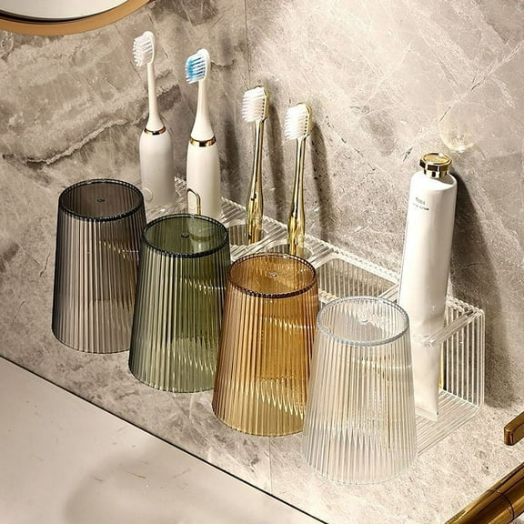 Unbreakable Cup, Bathroom Tumbler, Plastic Toothbrush Holder, Tumbler Cup, Bathroom Cups,Makeup Brush Holder,Set of 4 Reusable Drinking Glasses.(Clear,Gray,Orange，Blue)