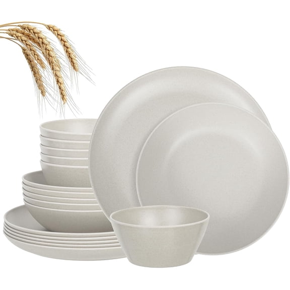 Unbreakable Dinnerware Set for 6 Matte White 18 Piece Melamine Wheat Straw BPA Free Lightweight Dishwasher Safe Shatter Resistant for Daily Dining Kitchen Outdoor RV