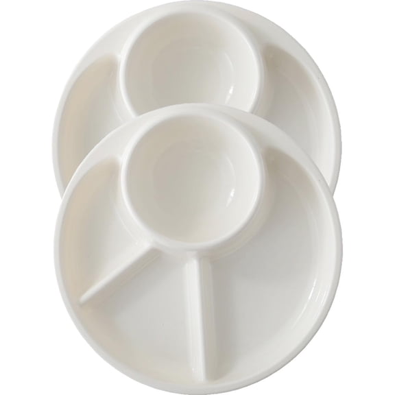 Unbreakable Divided Plates for Adults Portion Control Plates Set of 2 White Round Plastic Dinner Plate 9 Inch for Camping Outdoor or Every Day Use