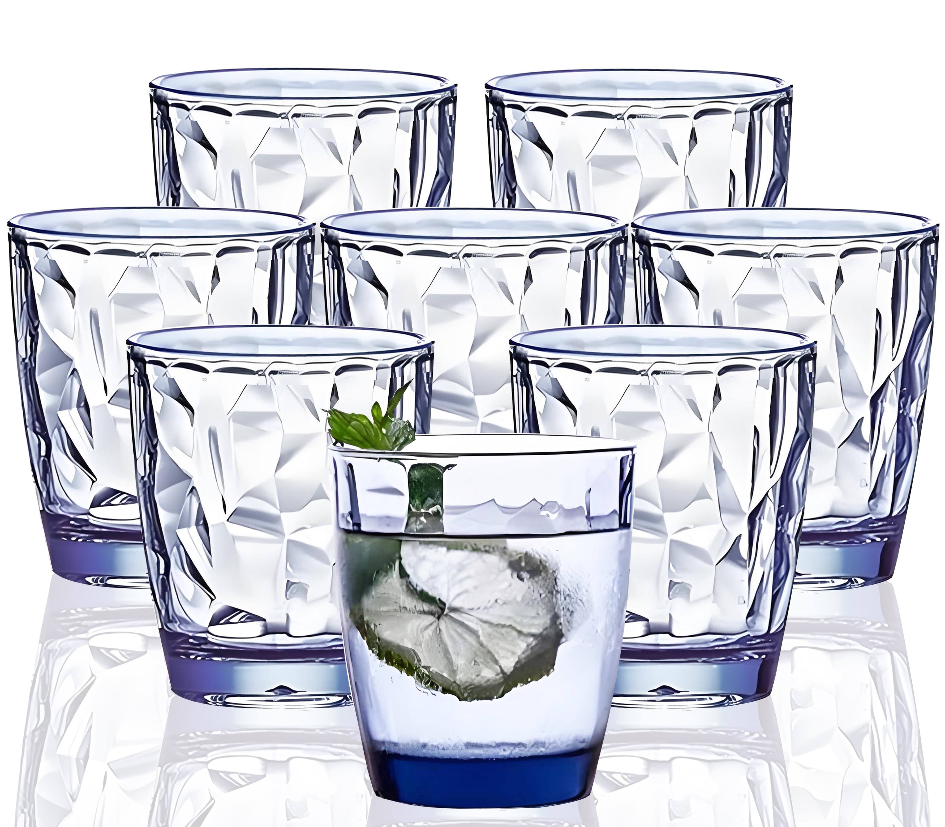 VEILEDGEM 10 oz Blue Small Acrylic Juice Glasses (Set of