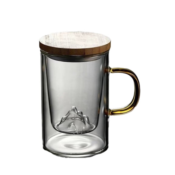 Unbreakable Glass Tea Cup -15oz Heat-Resistant Glass Tea Cup with Tea Infuser & Strainer - with Wooden Lid for Tea Water Separation