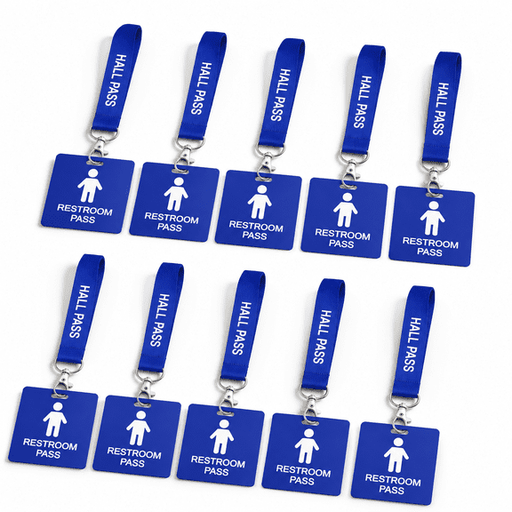 Unbreakable Hall Passes with Lanyards for School Classroom, Nurse, Office and Library Use, 10 Pack