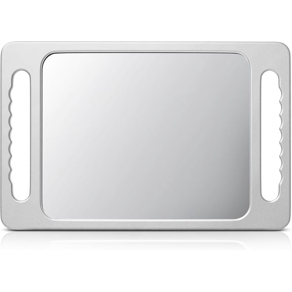 Unbreakable Hand Mirror with Double Handle- Large Handheld Barber Mirror for Hair and beauty Salon - Durable Hand Held Mirrors for barbershop - Haircut Mirror with Double Handgrip- Gray
