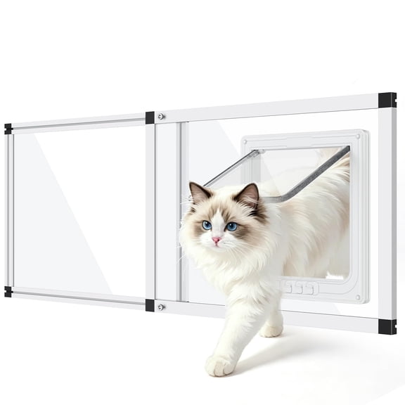 Unbreakable Pc Cat Door For Window - Polycarbonate | No Metal Frame & Glfits 32"-37" Width 1-mintall Adjustableert With 4 Locking Models