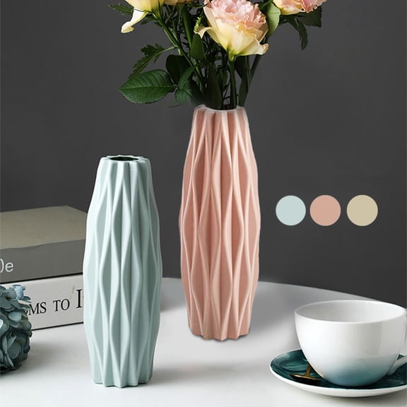 Unbreakable Plastic Flower Vase, Shatterproof Reusable Vase for Study Room Home Wedding Easter Decor, Plastic Vase for Fresh Faux Flowers, Decorative Flower Vase for Tabletop Decor, 8*2in, Pink