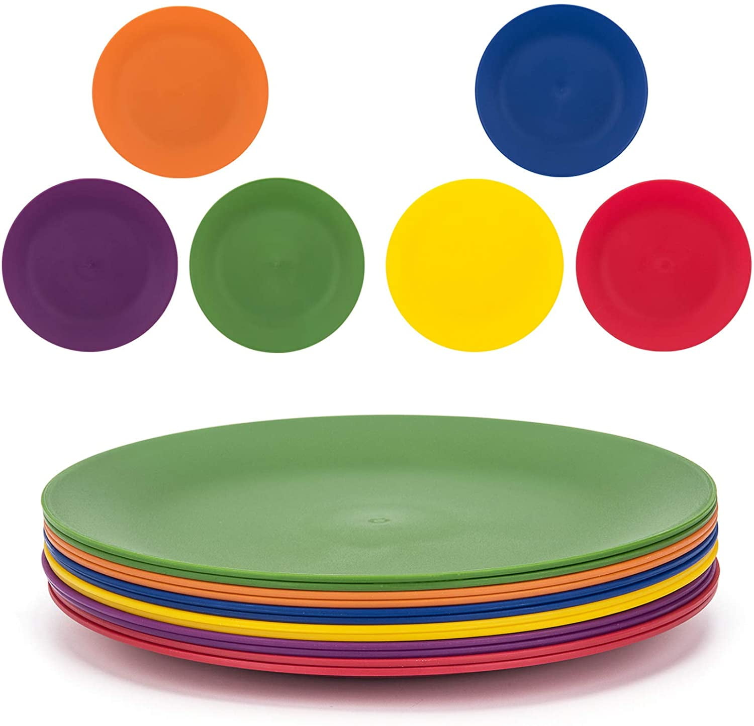 Unbreakable Plastic Plates Set of 12 Colorful, Sturdy, and Dishwasher