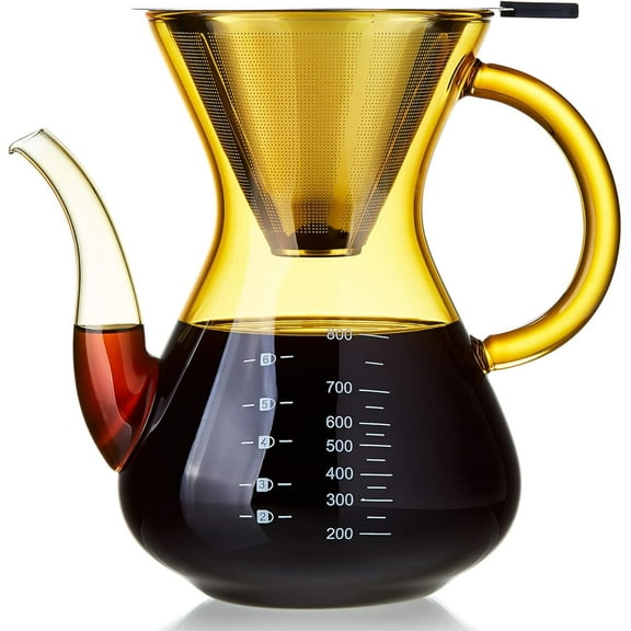 Pour Over Coffee Maker with Double Stainless Filter Thickened HeatResistant Borosilicate Glass Pour Over Coffee