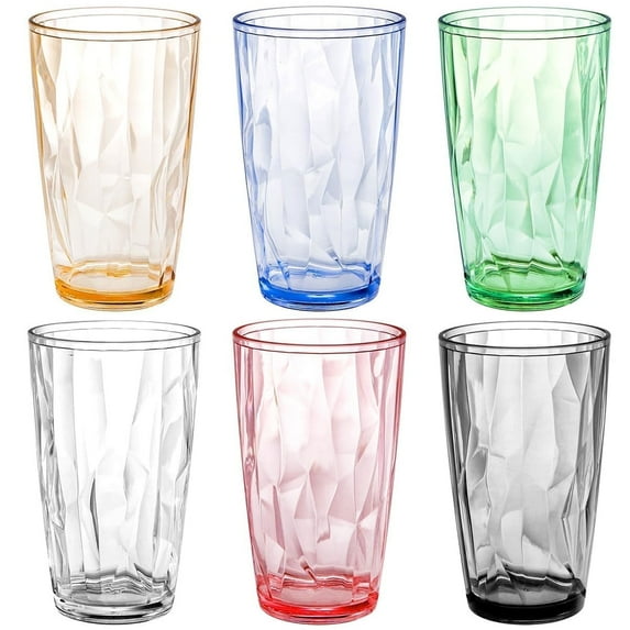 Unbreakable Premium Drinking Glasses Set, 17oz Plastic Drinking Glasses Colored Drink Cup Dishwasher Safe Stackable Tumbler Acrylic Cup (6PCS )