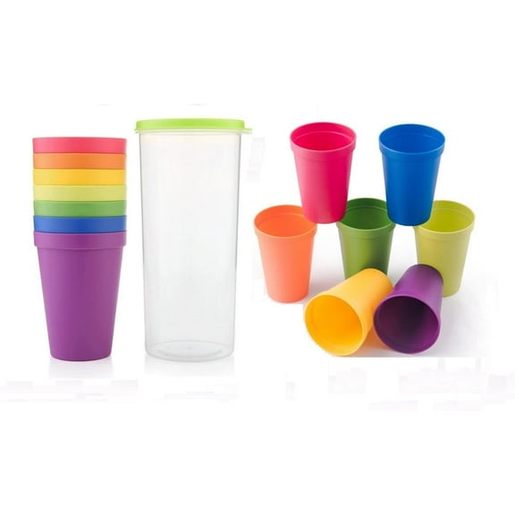 Unbreakable Reusable Plastic Cup Multicolor Drinkware Tumblers Stacking Water Glasses Cups Rainbow Travel Beverage Tumblers for Home Drink Party Event Wedding (Set of 8,200 ml)