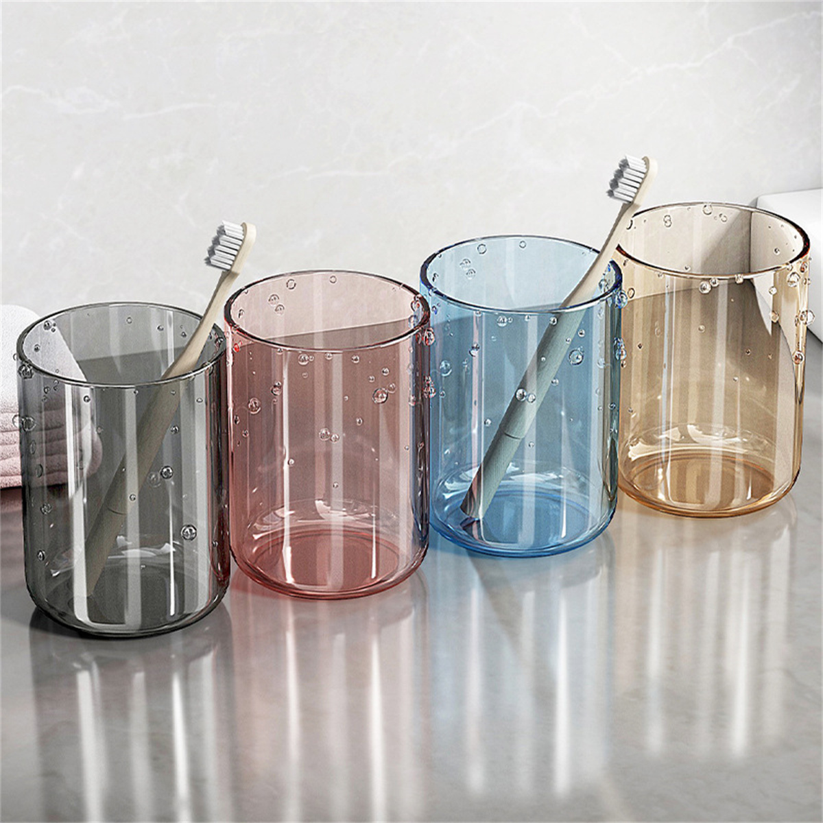 4Pcs Bathroom Transparent Cups Unbreakable Plastic Tumbler,Lightweight Toothbrush Holder, Reusable Glasses