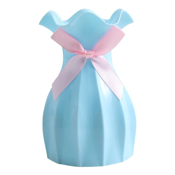Unbreakable Vase for Flowers, Versatile Vase Modern Flower for Dried Arrangements, Ceramic Look Plastic Vase with Bow Decoration for Home Decor, Living Room, Table