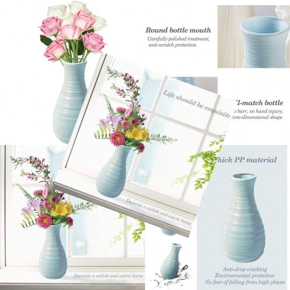 Unbreakable Vase for Flowers Ceramic Look Plastic Vase for Home Decor Living Room Table Seashell Blue
