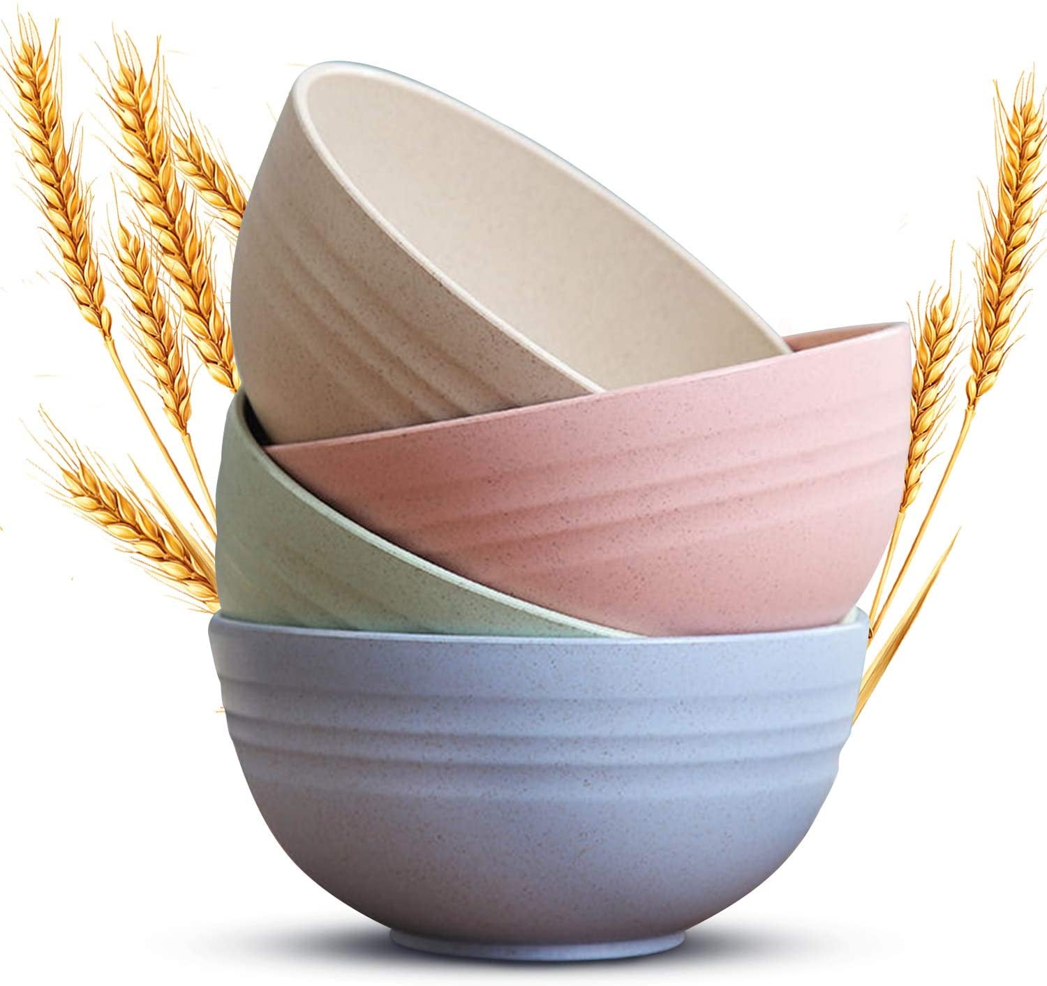 Unbreakable Wheat Straw Plastic Cereal Bowls Set of 4 BPA Free Dishwasher & Microwave Safe Bowl Set With Sponge-Lightweight Wheat Straw Bowls For Cereal, Soup, Snacks, & More