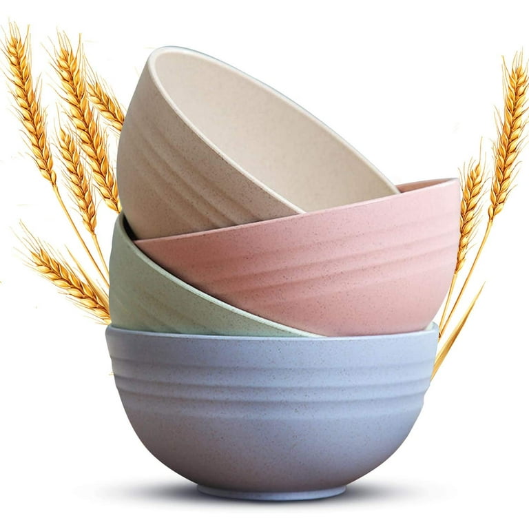 Unbreakable Wheat Straw Plastic Cereal Bowls Set of 4 BPA Free