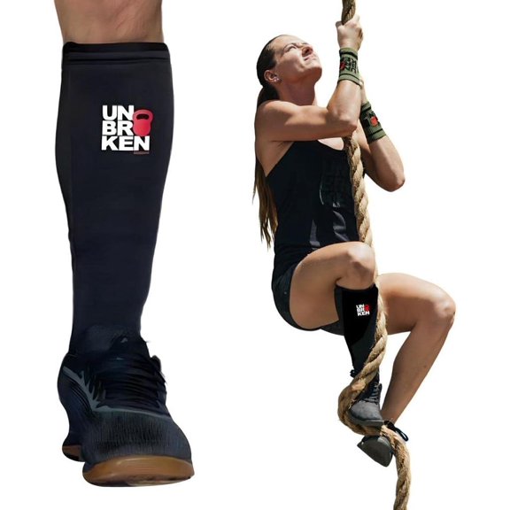 Unbrokenshop.com  Fit Shin Guard  Compression Sleeve, Weightlifting, Deadlift, Rope Climb, Box Jumps for Men Women, One Sleeve (Black)