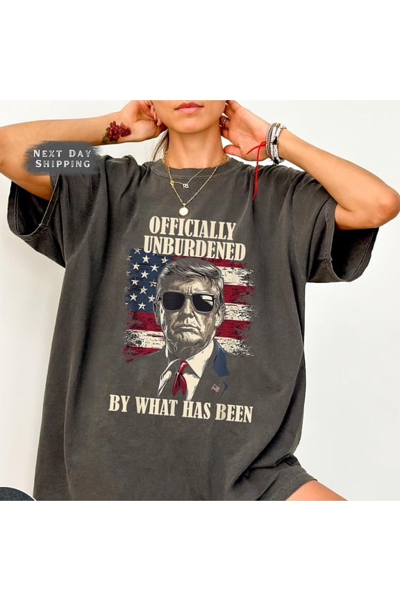 Unburdened Trump 2025 Comfort Colors Shirt - Patriotic Graphic Tee with Distressed American Flag Design