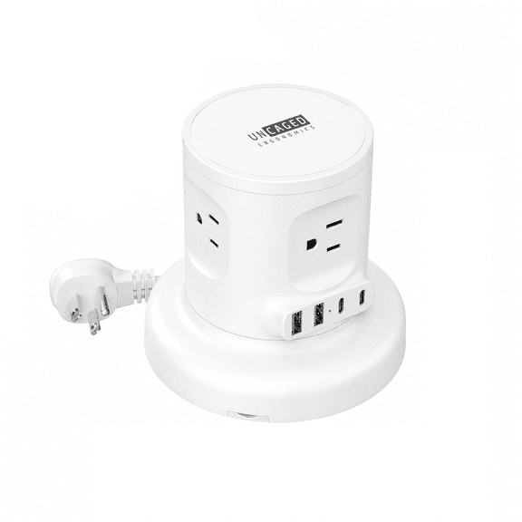 Uncaged Ergonomics Retractable Power Strip with USB-C, 4 AC Outlets, 2 USB-A, 2 USB-C, 6ft Auto-Retractable Cord, Flat Plug, ETL Certified