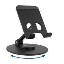 360° Swivel Phone Stand for Desk – Adjustable, Foldable Metal Cell Phone Holder with Rotating Base, Portrait/Landscape Viewing, Compact Desktop Stand (Black)