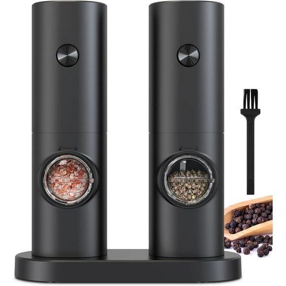 Uncahome 2 Pack Electric Salt and Pepper Grinder Set, Battery Powered - Automatic Salt Pepper Mill Grinder, Black