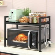Uncahome 2-Tier Microwave Oven Rack Bakers Rack Shelf for Kitchen Utensils Adjustable Shelf Organizer for Kitchen Counter Black
