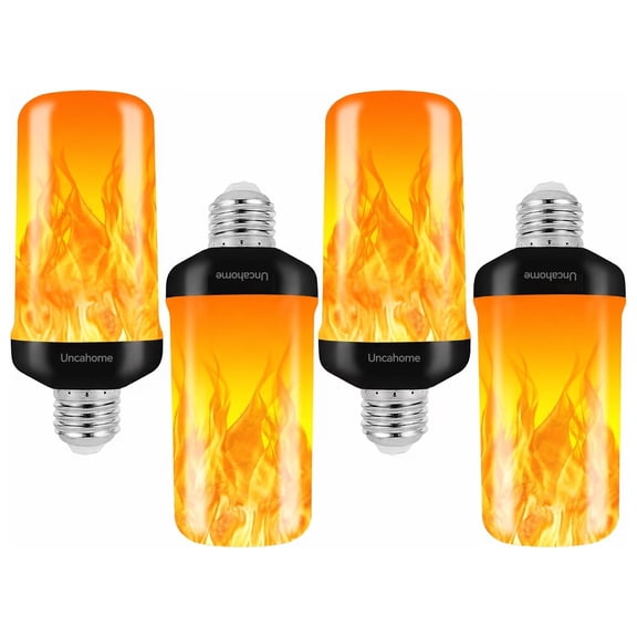 Uncahome LED Flickering Flame Light Bulb, 4 Modes Fire Flame Light Bulbs with Upside Down Effect,E26 Base, Halloween Christmas Party Porch Indoor Outdoor Decor(4 Pack)