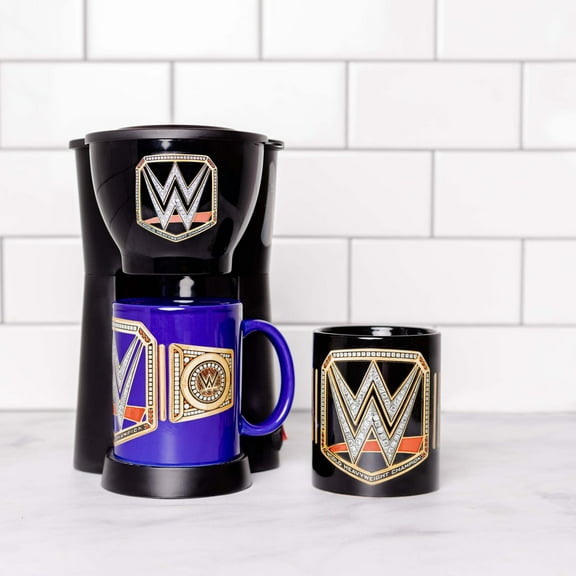Uncanny Brands WWE Single Cup Coffee Maker Gift Set with 2 Mugs - Caffeinate Like A Champion