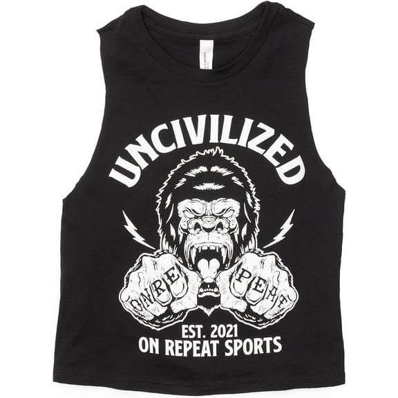 Uncivilized - Ladies Racerback Cropped Premium Workout Tank Top - Medium Black