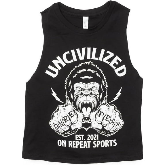 Uncivilized - Ladies Racerback Cropped Premium Workout Tank Top - X-Large Black