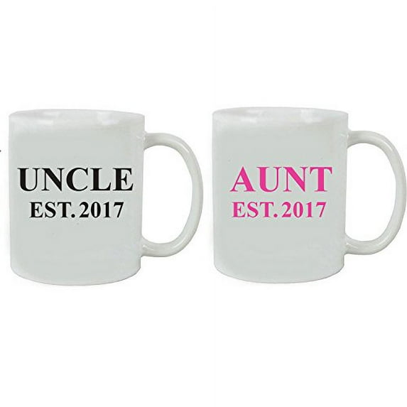 Uncle + Aunt Established EST. 2017 Ceramic Coffee Mug Set