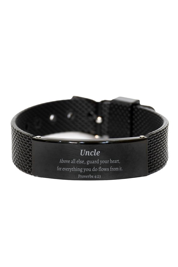 Uncle Black Shark Mesh Bracelet - Guard Your Heart Inspirational Jewelry for Birthday and Christmas Gifts